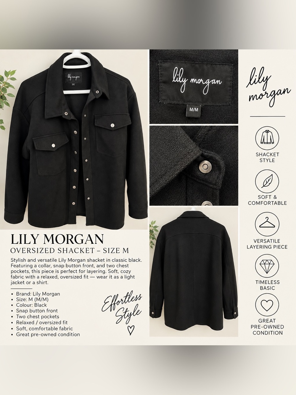 Lily Morgan Black Oversized Shacket – Size M